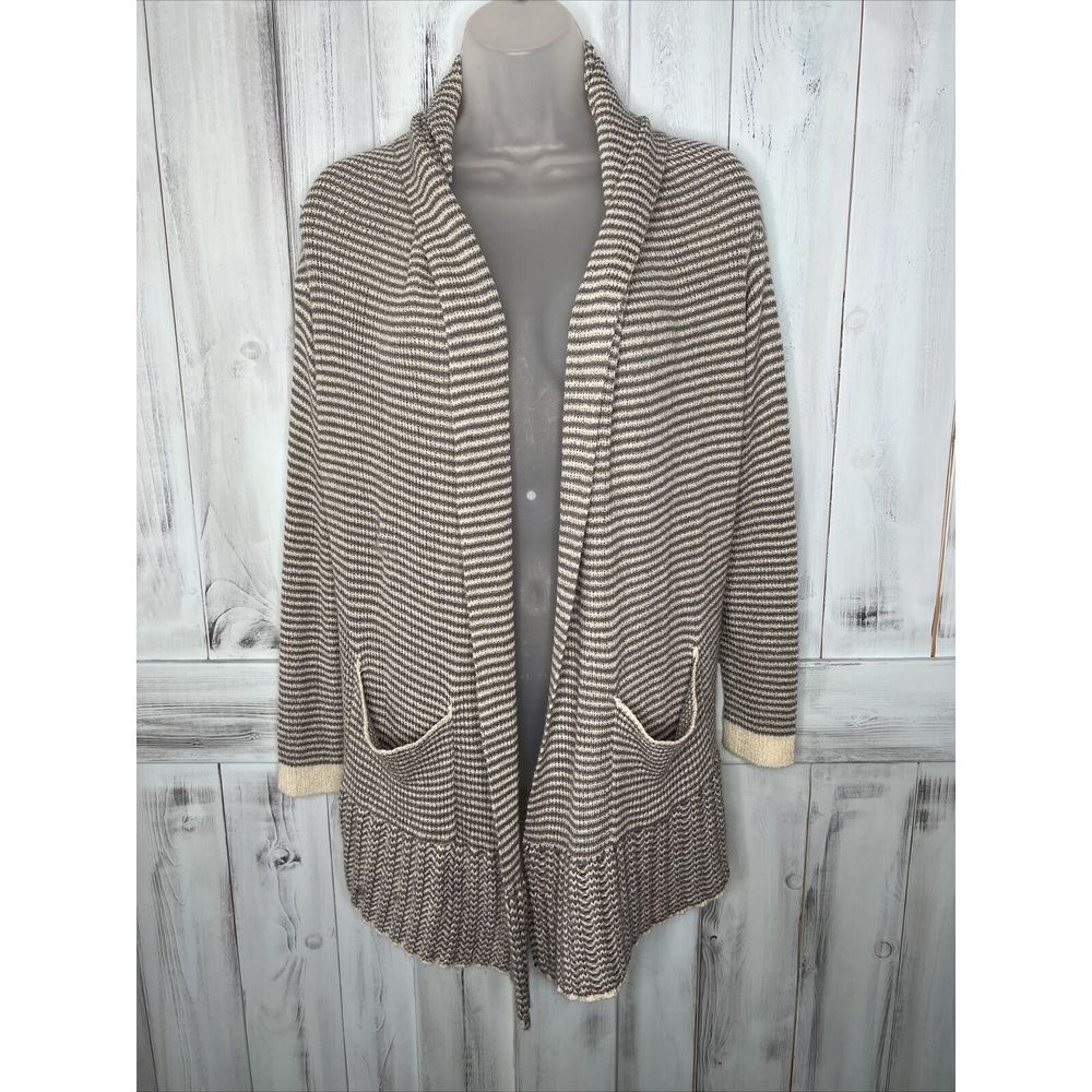 KNOX ROSE GRAY CREAM STRIPED OPEN FRONT LONG LINE CARDIGAN‎ WRAP SWEATER XS BOHO